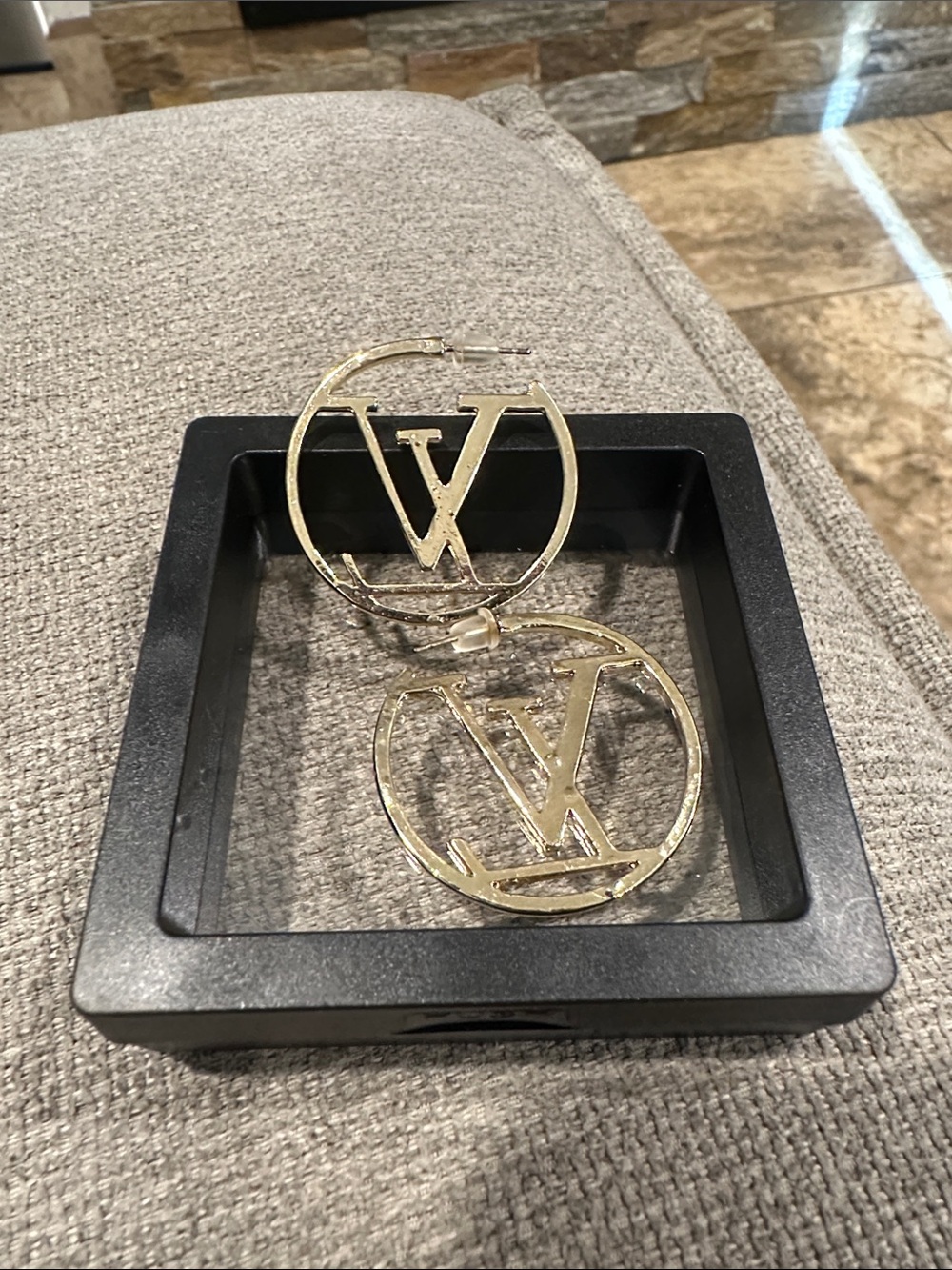 Shiny Gold LV Circle Hoop Earrings